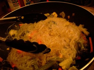 Sweet Potato Noodles with Veggies. Bad picture but great tasting.