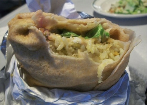 Dosa wrap with South Indian lemon Rice and spinach